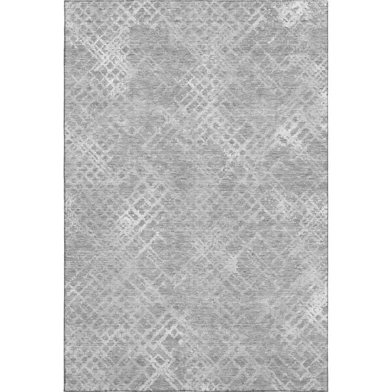 Gray And Silver Abstract Geometric Washable Area Rug With UV Protection Photo 1