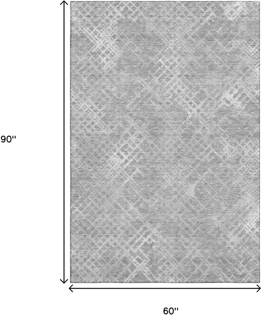 Gray And Silver Abstract Geometric Washable Area Rug With UV Protection Photo 3