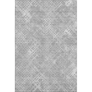Photo of Gray And Silver Abstract Geometric Washable Area Rug With UV Protection