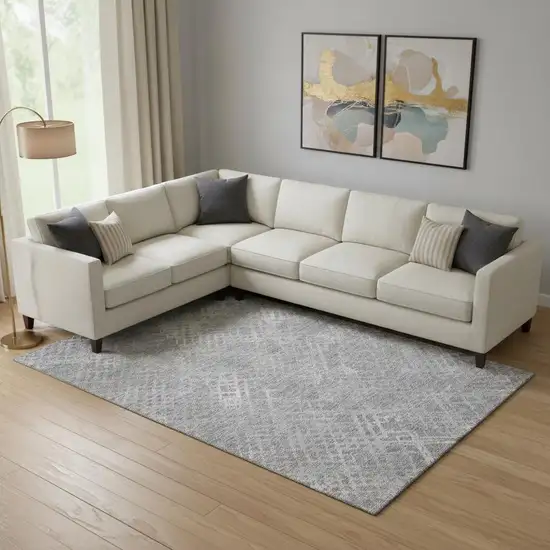 Gray And Silver Abstract Geometric Washable Area Rug With UV Protection Photo 1