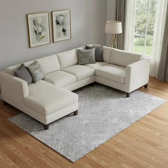 Gray And Silver Abstract Geometric Washable Area Rug With UV Protection Photo 1