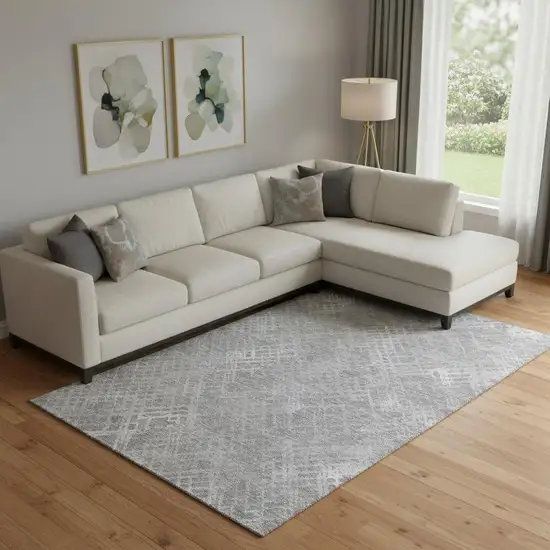 Gray And Silver Abstract Geometric Washable Area Rug With UV Protection Photo 1