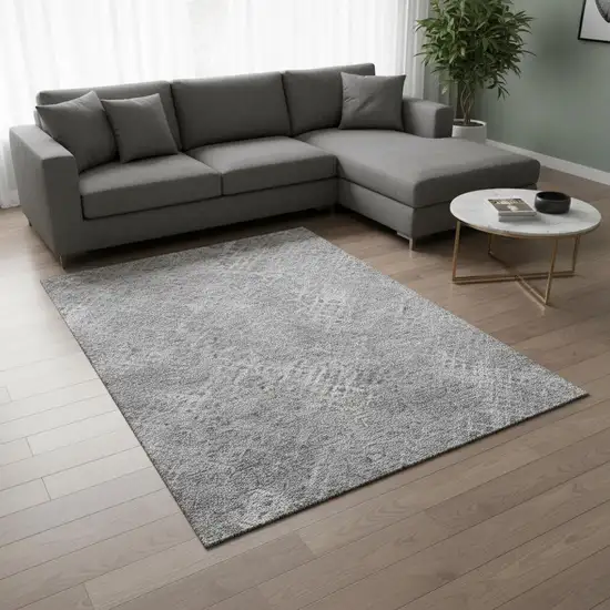 Gray And Silver Abstract Geometric Washable Area Rug With UV Protection Photo 2