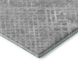 Photo of Gray And Silver Abstract Geometric Washable Area Rug With UV Protection