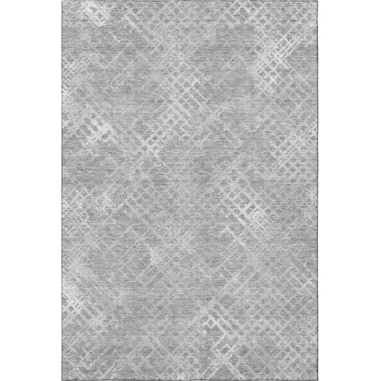 Gray And Silver Abstract Geometric Washable Area Rug With UV Protection Photo 3