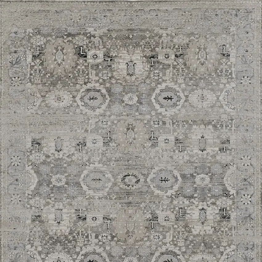 Gray And Silver Abstract Power Loom Distressed Area Rug Photo 5