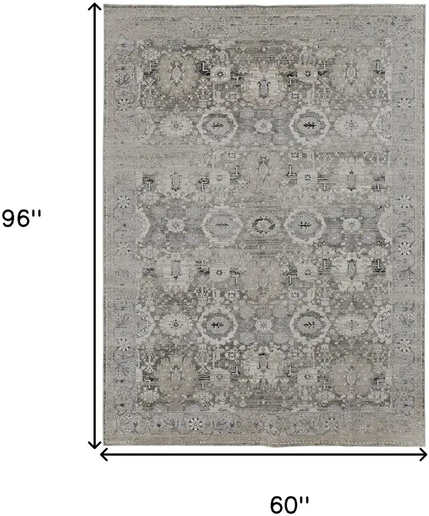 Gray And Silver Abstract Power Loom Distressed Area Rug Photo 3