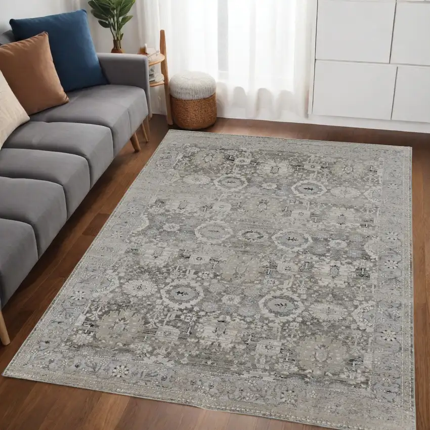 Gray And Silver Abstract Power Loom Distressed Area Rug Photo 1