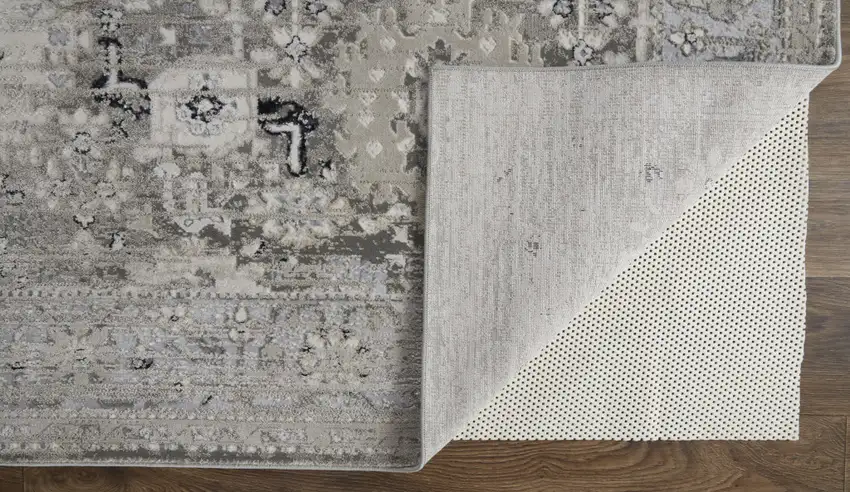 Gray And Silver Abstract Power Loom Distressed Area Rug Photo 3