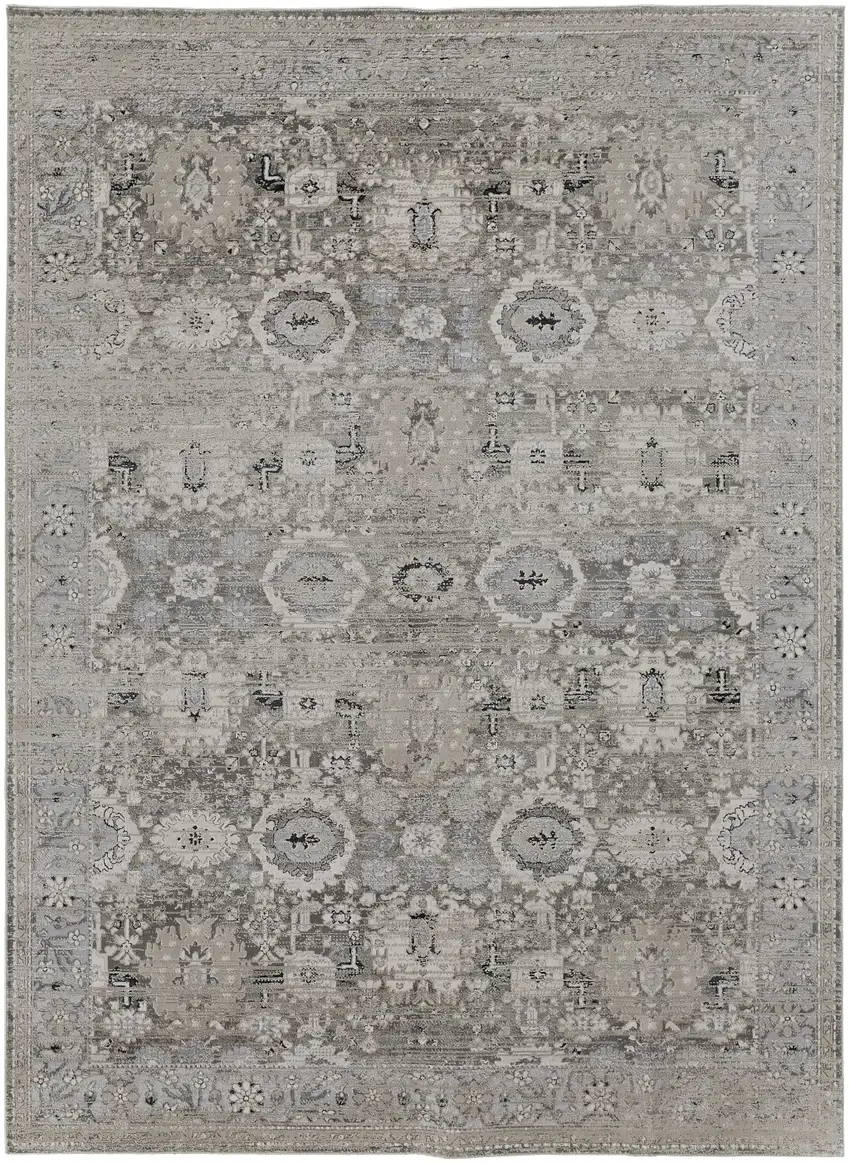 Gray And Silver Abstract Power Loom Distressed Area Rug Photo 2