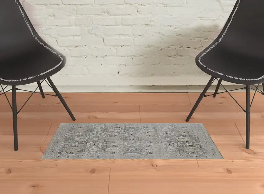 Gray And Silver Abstract Power Loom Distressed Area Rug Photo 3