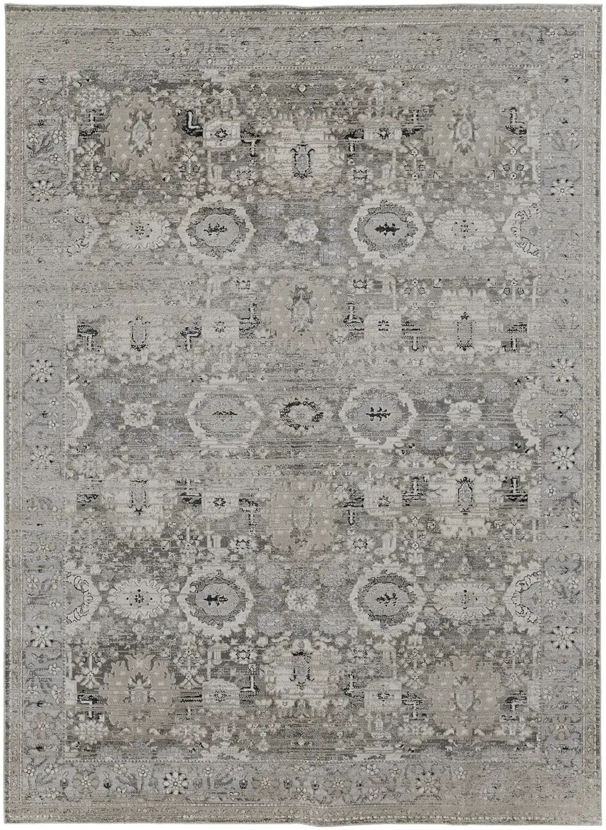 Gray And Silver Abstract Power Loom Distressed Area Rug Photo 2