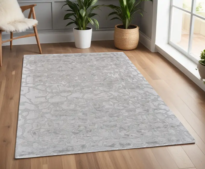 Gray Abstract Hand Tufted Non Skid Area Rug Photo 1