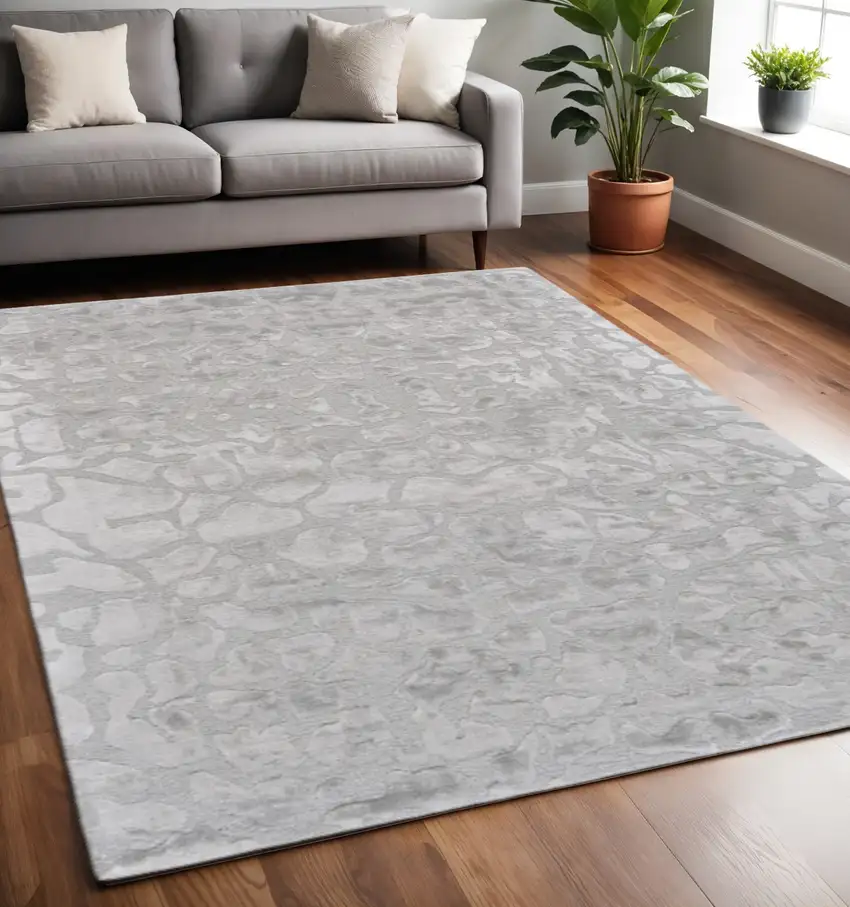 Gray And Silver Abstract Tufted Handmade Area Rug Photo 1