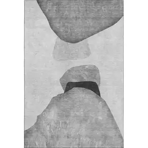 Photo of Gray And Silver Abstract Washable Area Rug With UV Protection