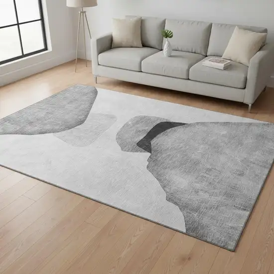 Gray And Silver Abstract Washable Area Rug With UV Protection Photo 2