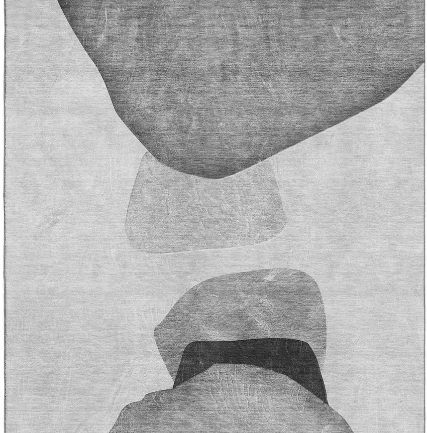 Gray And Silver Abstract Washable Area Rug With UV Protection Photo 4