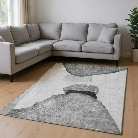 Gray And Silver Abstract Washable Area Rug With UV Protection Photo 2