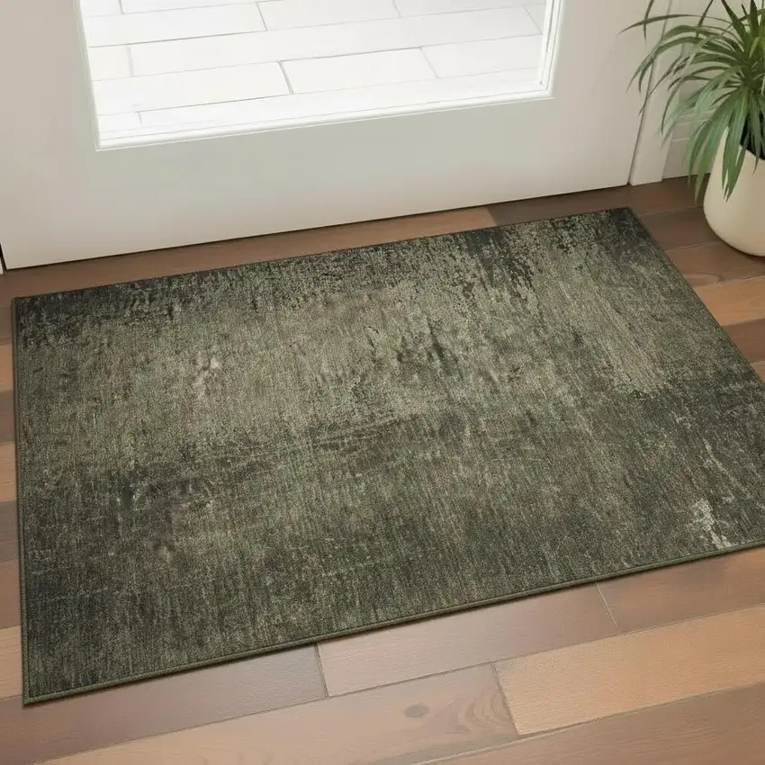 Gray And Silver Abstract Washable Area Rug With UV Protection Photo 1