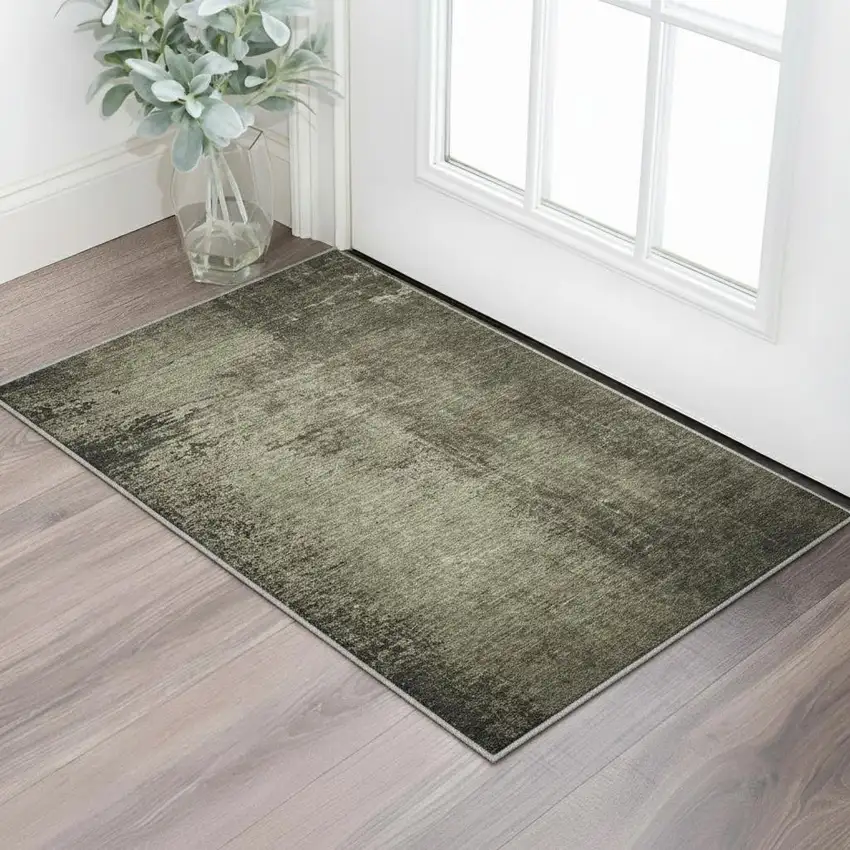 Gray And Silver Abstract Washable Area Rug With UV Protection Photo 2