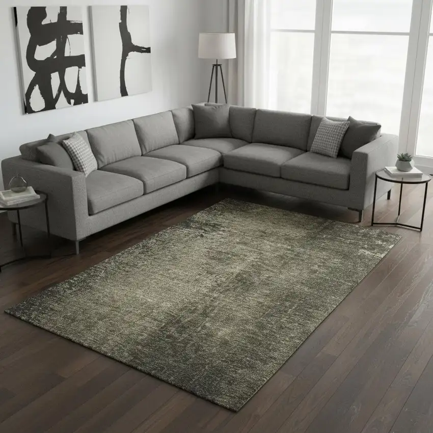 Gray And Silver Abstract Washable Area Rug With UV Protection Photo 2