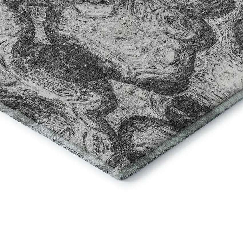 Gray And Silver Abstract Washable Area Rug With UV Protection Photo 7