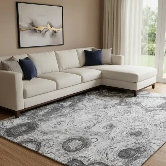 Gray And Silver Abstract Washable Area Rug With UV Protection Photo 1