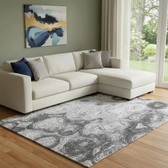 Gray And Silver Abstract Washable Area Rug With UV Protection Photo 1