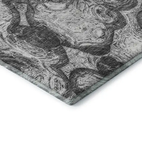 Gray And Silver Abstract Washable Area Rug With UV Protection Photo 7