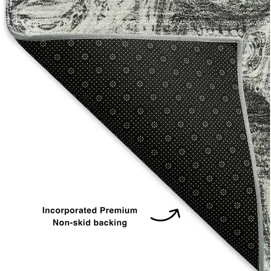 Gray And Silver Abstract Washable Area Rug With UV Protection Photo 6