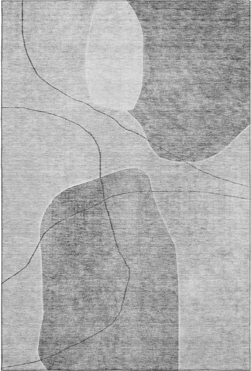 Gray And Silver Abstract Washable Area Rug With UV Protection Photo 1
