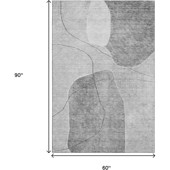 Gray And Silver Abstract Washable Area Rug With UV Protection Photo 3