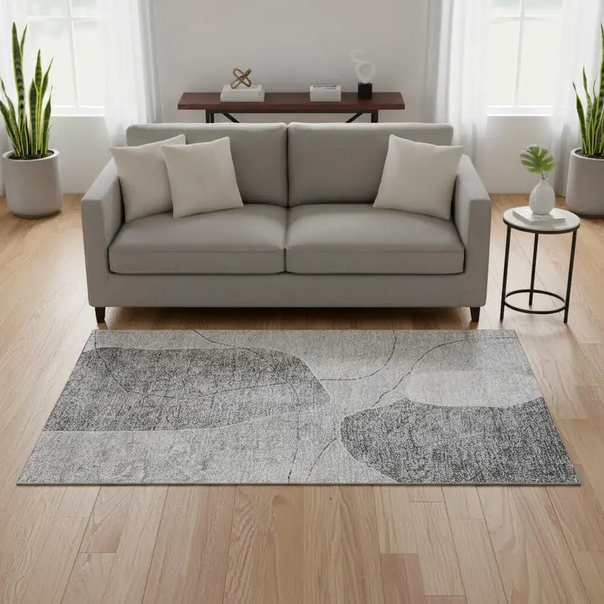 Gray And Silver Abstract Washable Area Rug With UV Protection Photo 1