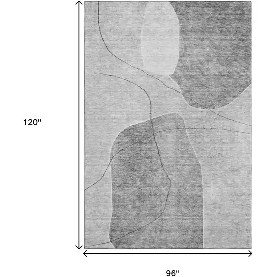 Gray And Silver Abstract Washable Area Rug With UV Protection Photo 3