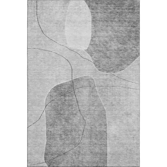 Gray And Silver Abstract Washable Area Rug With UV Protection Photo 2