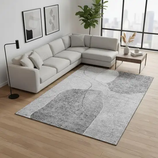 Gray And Silver Abstract Washable Area Rug With UV Protection Photo 1