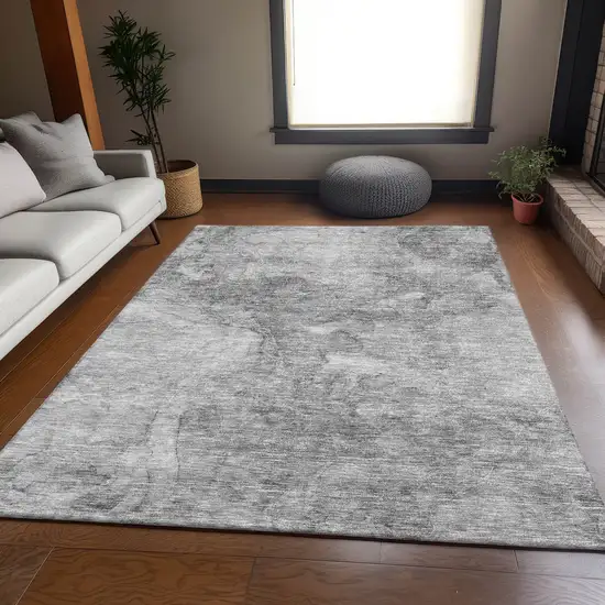 Gray And Silver Abstract Washable Area Rug With UV Protection Photo 6