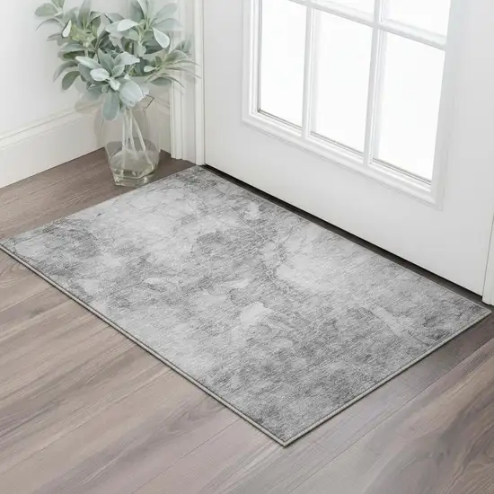 Gray And Silver Abstract Washable Area Rug With UV Protection Photo 3