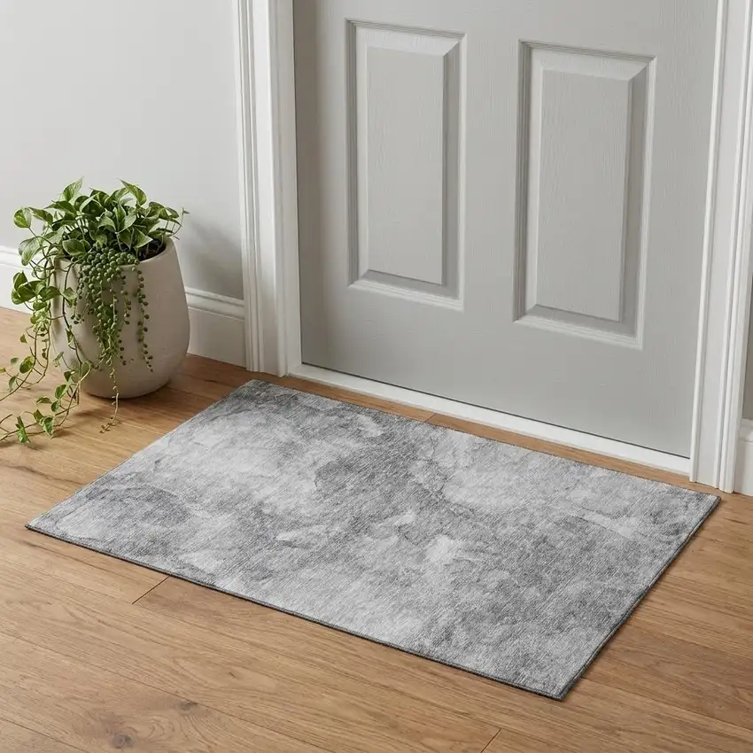 Gray And Silver Abstract Washable Area Rug With UV Protection Photo 1