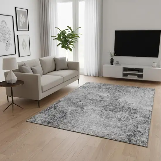 Gray And Silver Abstract Washable Area Rug With UV Protection Photo 1