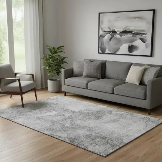 Gray And Silver Abstract Washable Area Rug With UV Protection Photo 1