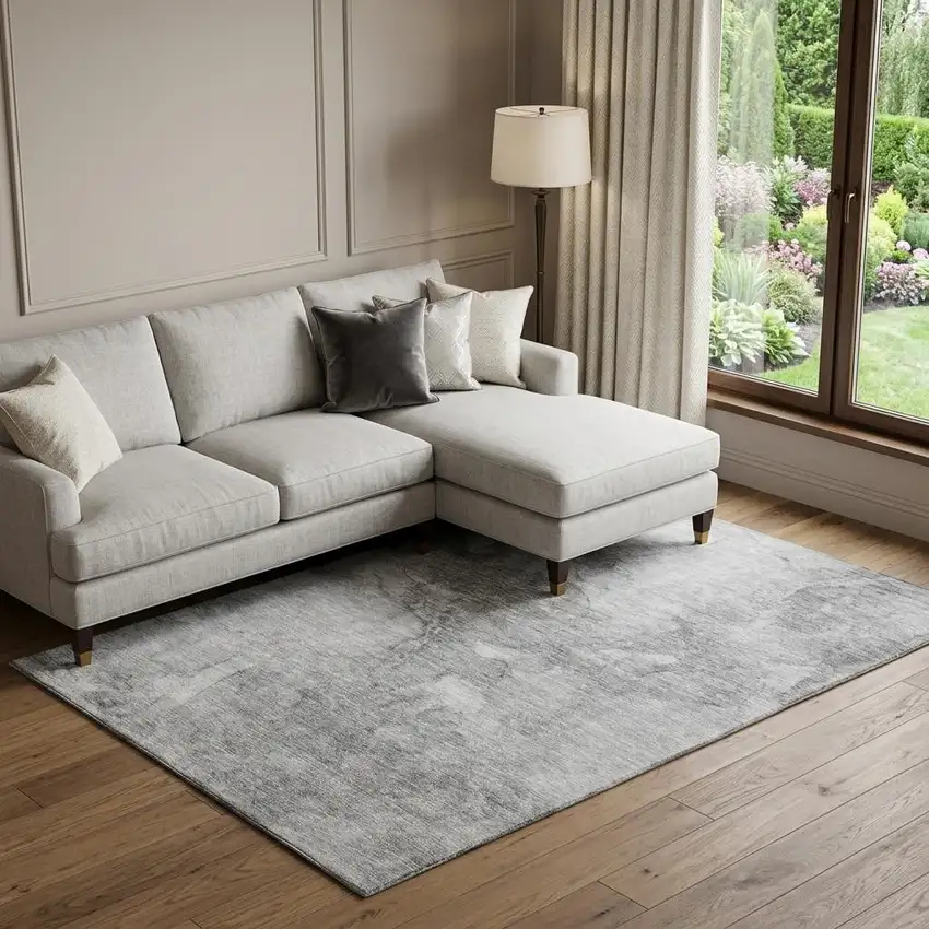 Gray And Silver Abstract Washable Area Rug With UV Protection Photo 1