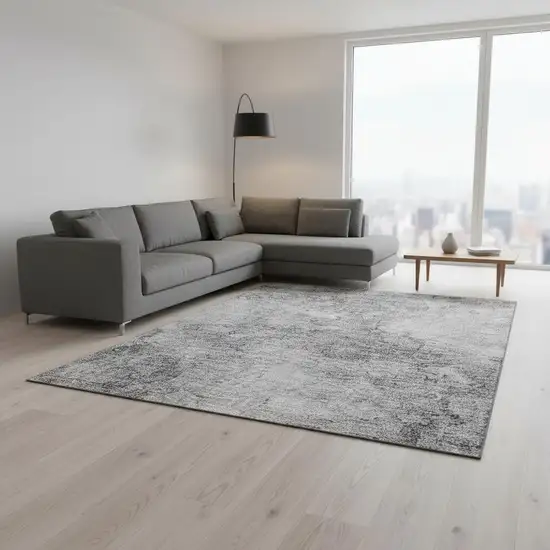 Gray And Silver Abstract Washable Area Rug With UV Protection Photo 1