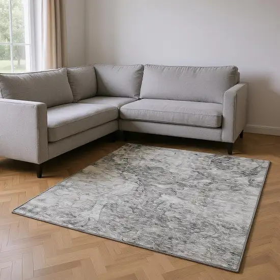 Gray And Silver Abstract Washable Area Rug With UV Protection Photo 1