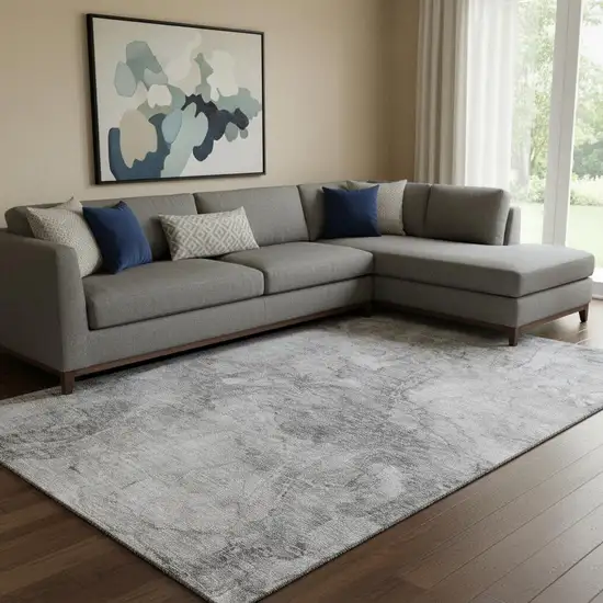 Gray And Silver Abstract Washable Area Rug With UV Protection Photo 1