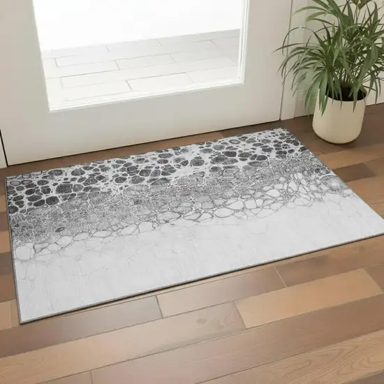 Gray And Silver Abstract Washable Area Rug With UV Protection Photo 1