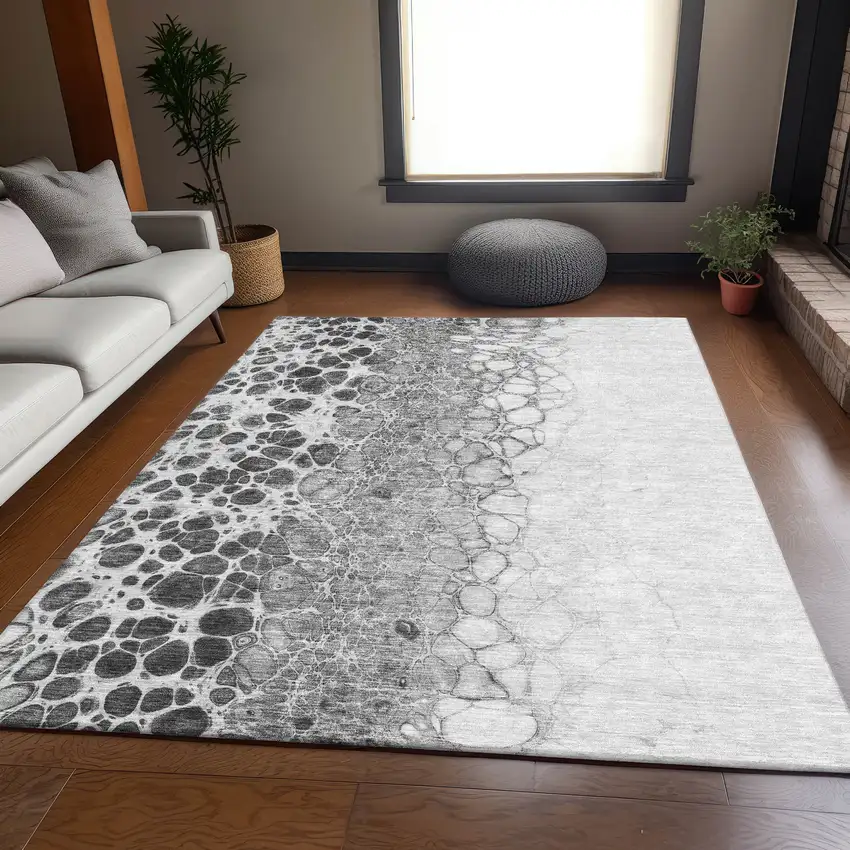 Gray And Silver Abstract Washable Area Rug With UV Protection Photo 4
