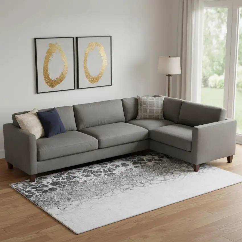 Gray And Silver Abstract Washable Area Rug With UV Protection Photo 1
