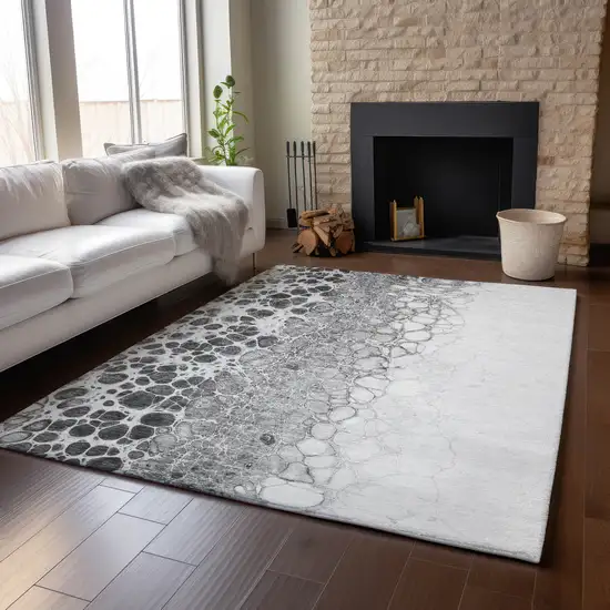 Gray And Silver Abstract Washable Area Rug With UV Protection Photo 5