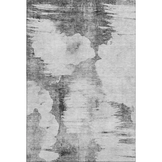 Gray And Silver Abstract Washable Area Rug With UV Protection Photo 1